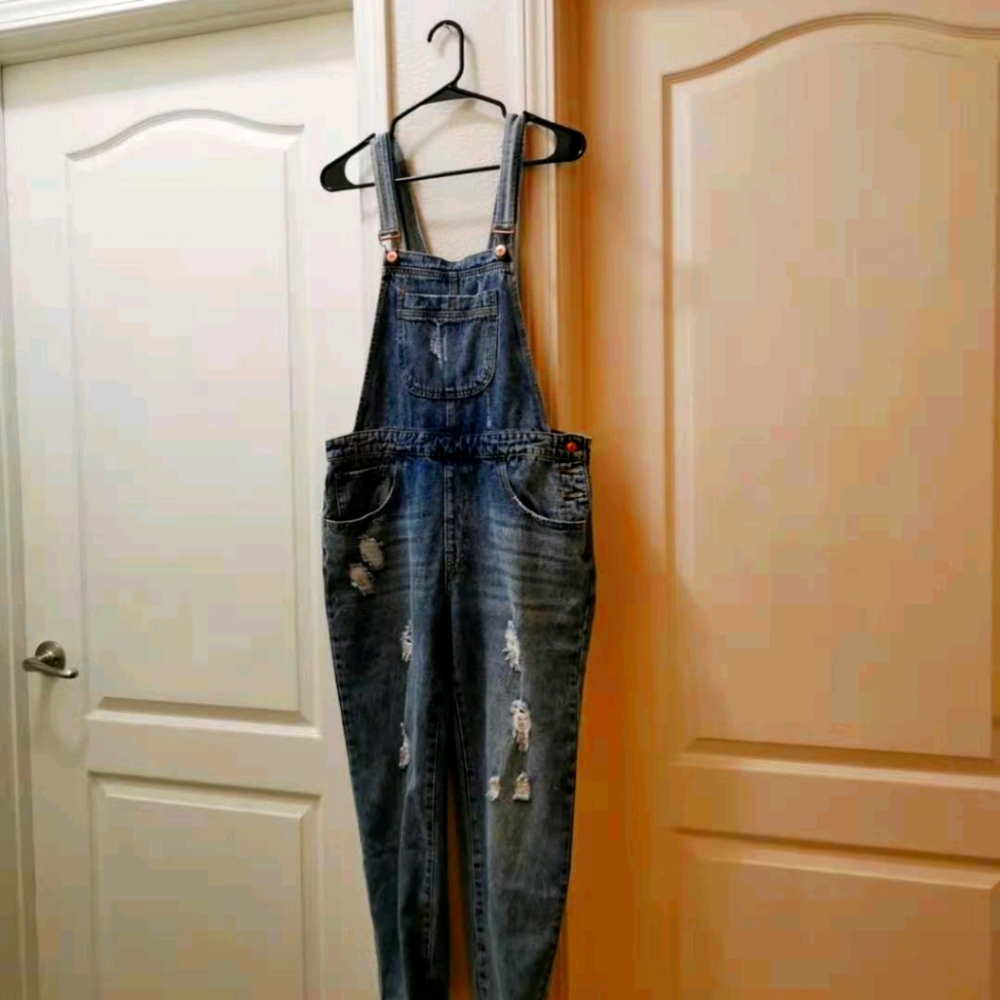 Forever 21 distressed denim overall